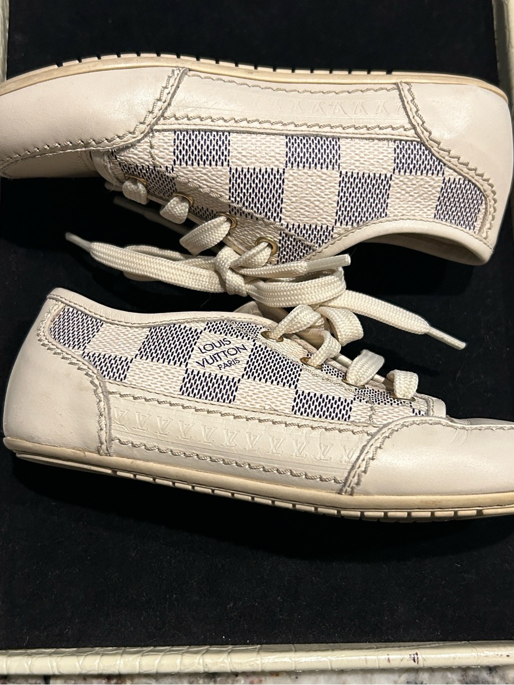 Louis Vuitton Cream and Beige Check Girls Lace-Up Sneakers